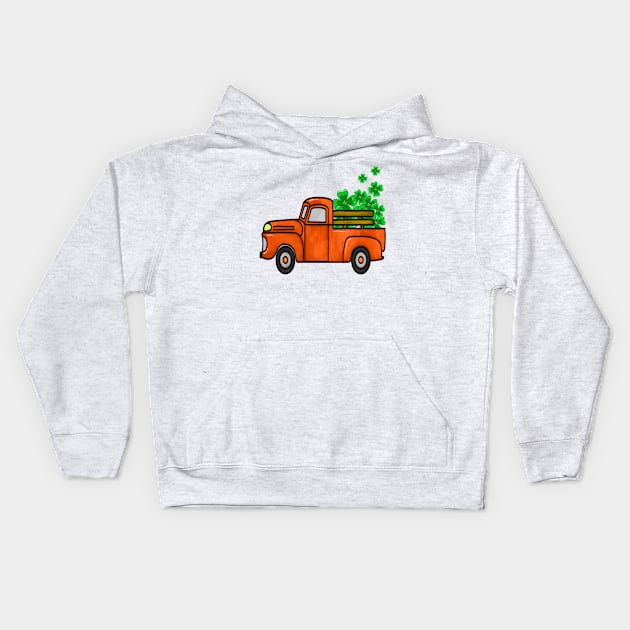 Orange St patricks Day Truck Kids Hoodie by lunamoonart